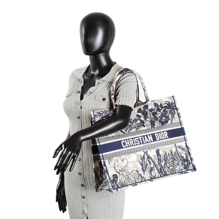 DIOR Book Tote Large Palm Tree Toile DeJouy - Blue