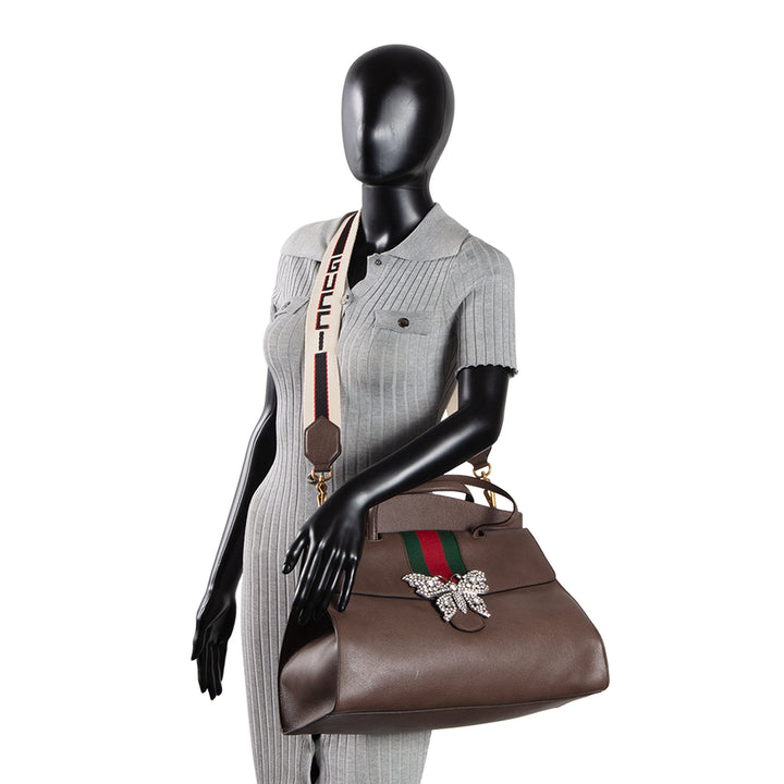 GUCCI Large Leather Web Linen Totem Tote
