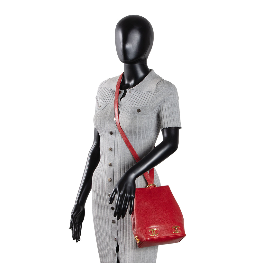 CHANEL Vintage Triple CC's Bucket Bag - Red OUTLET FINAL SALE