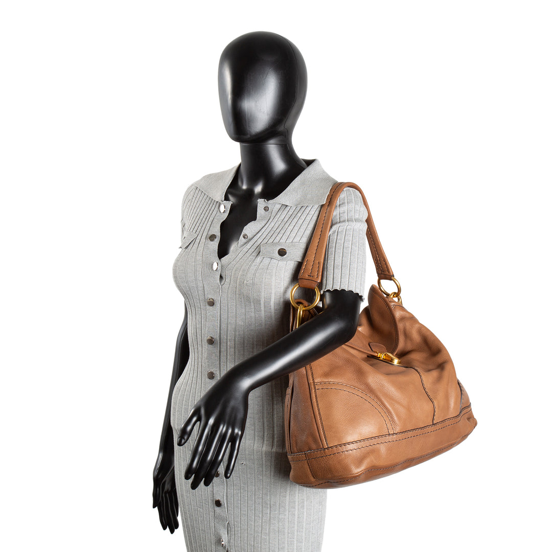 PRADA Pushlock Soft Leather Hobo Large OUTLET FINAL SALE