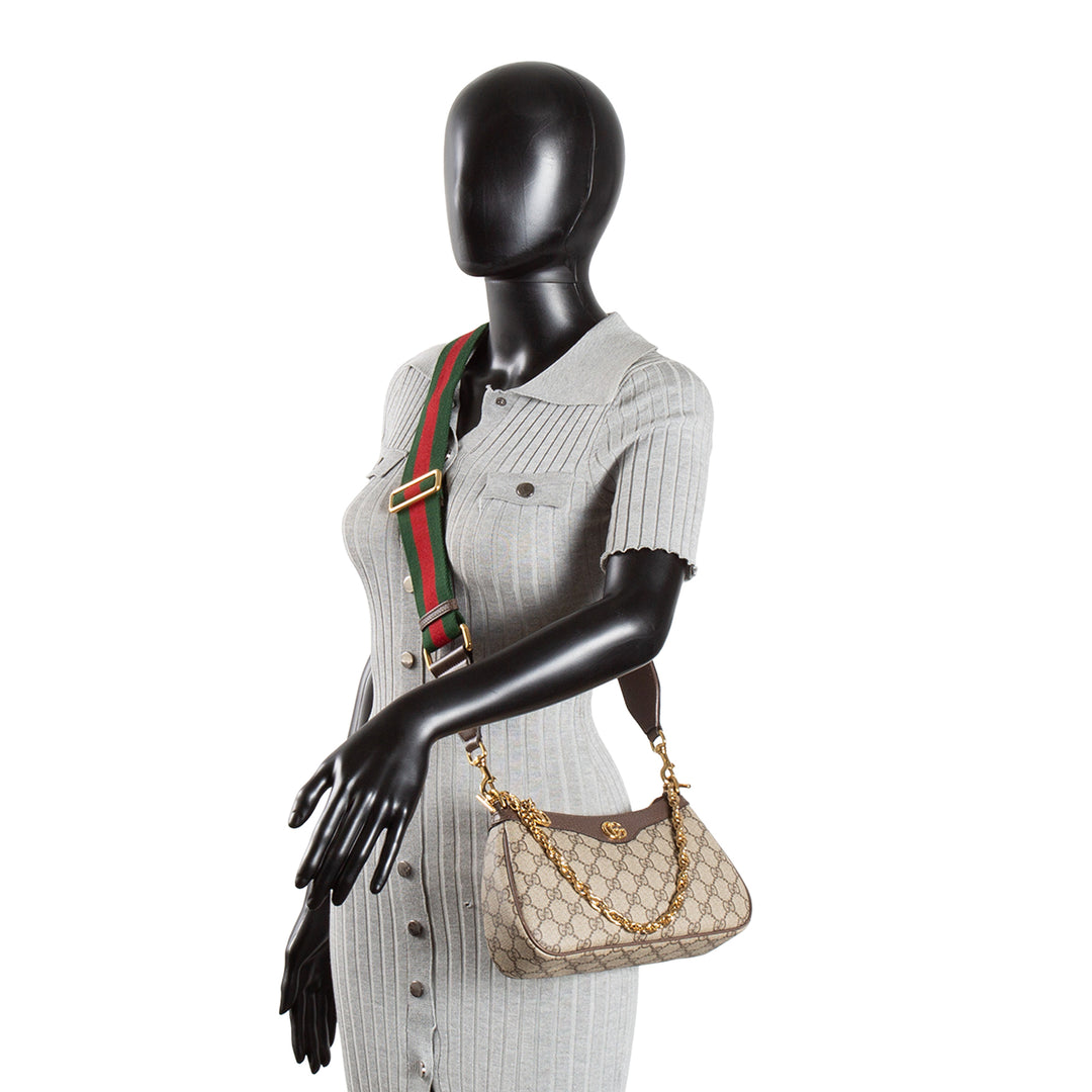 GUCCI GG Supreme Ophidia Small Shoulder Bag - Beige & Ebony