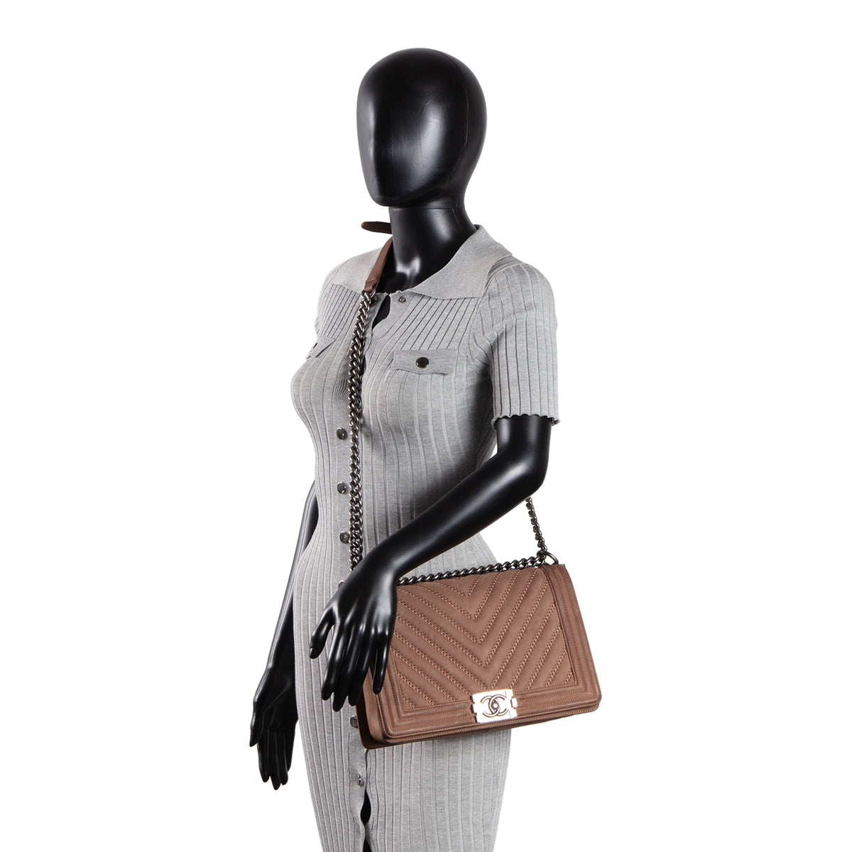 CHANEL Nubuck Chevron Quilted Boy Bag
