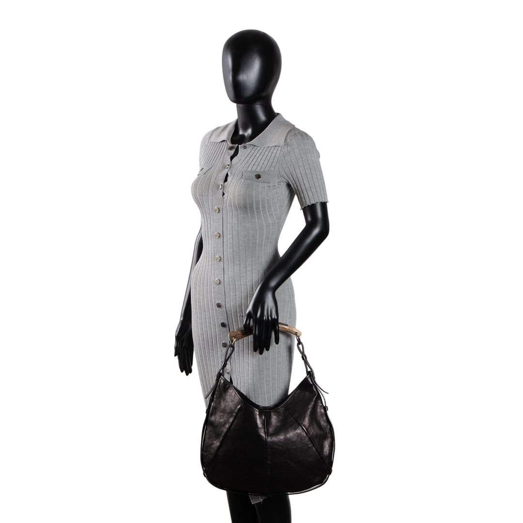 SAINT LAURENT Leather Mombosa Horn Hobo - Black