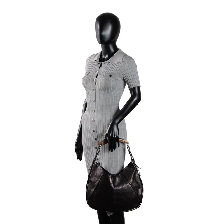SAINT LAURENT Leather Mombosa Horn Hobo - Black