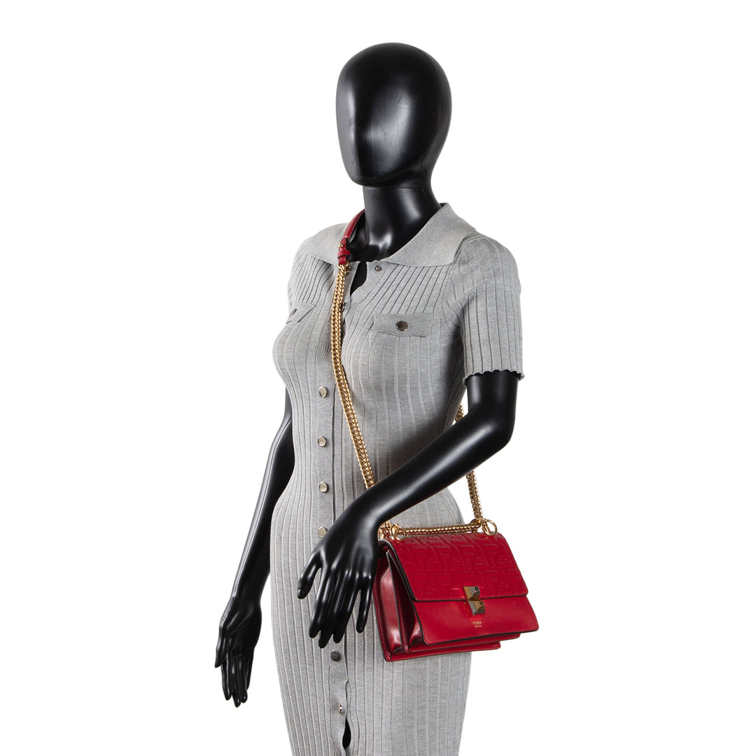 FENDI FF Embossed Kan I Shoulder Bag - Red