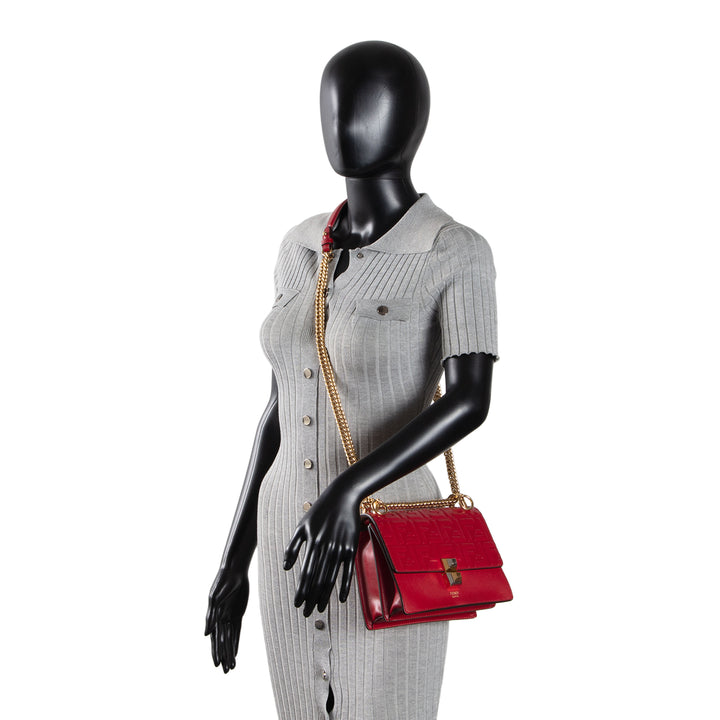 FENDI FF Embossed Kan I Shoulder Bag - Red