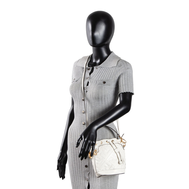 Fendi Vitello Liberty F Embossed Mini Mon Tresor Bucket Bag - White