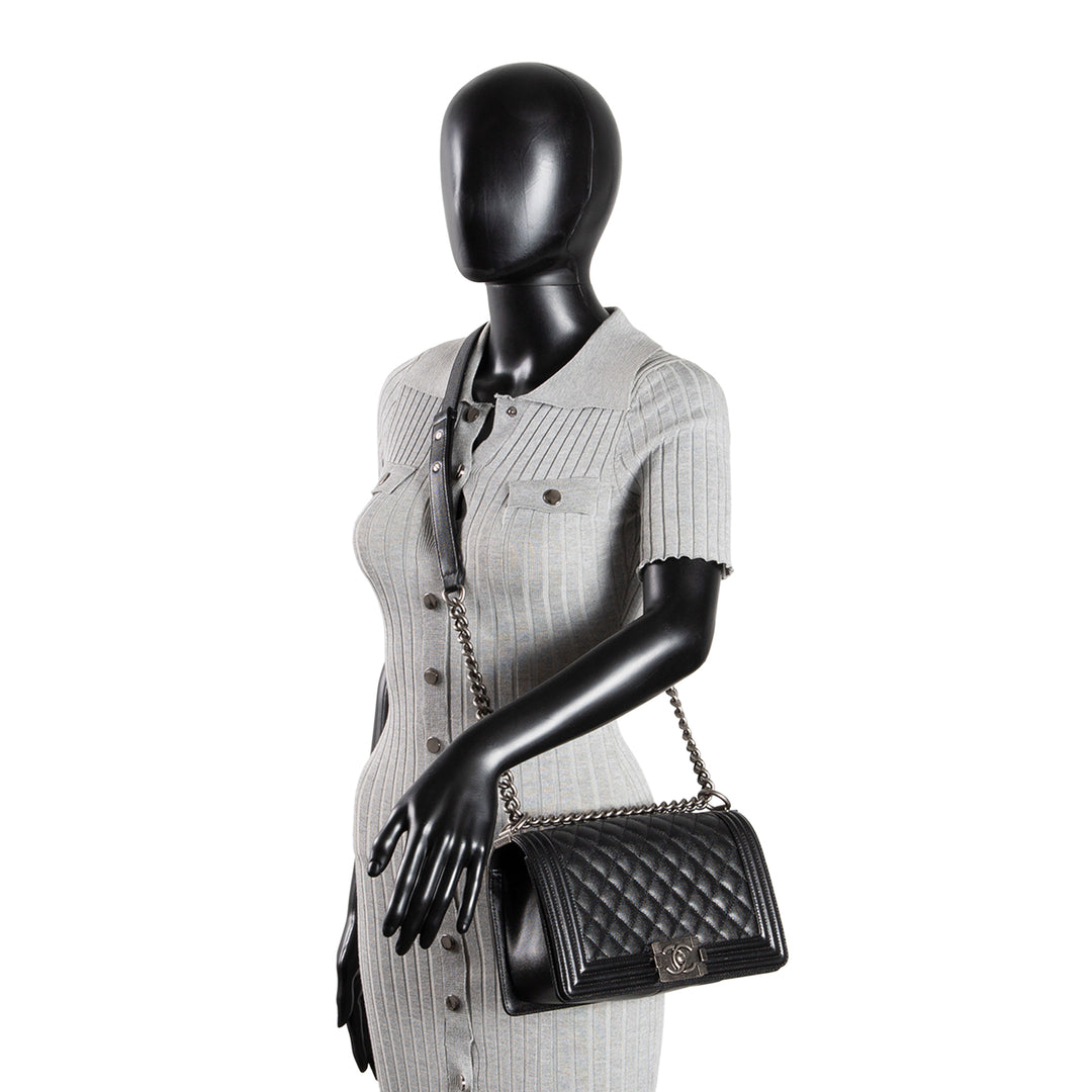 CHANEL Quilted Caviar Medium Boy Bag - Black