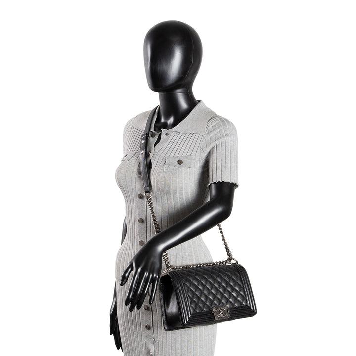 CHANEL Quilted Caviar Medium Boy Bag - Black