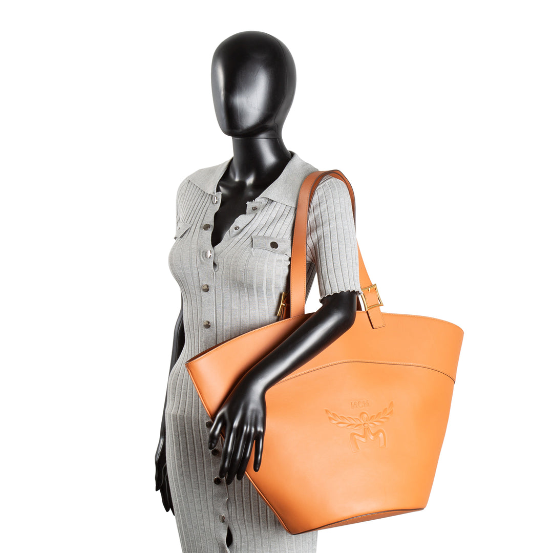 MCM Leather Himmel Large Tote - Cognac