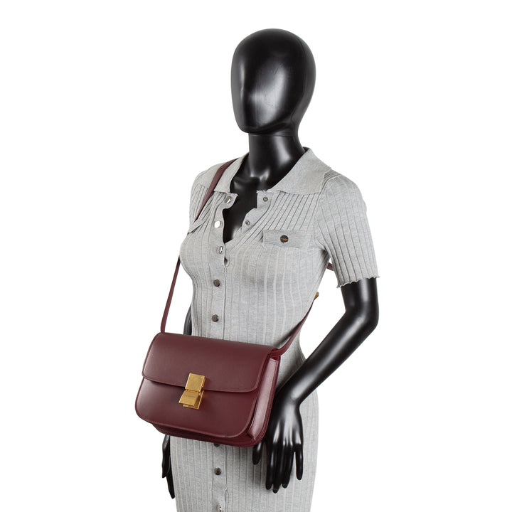 CELINE Leather Medium Classic Box Bag - Burgundy