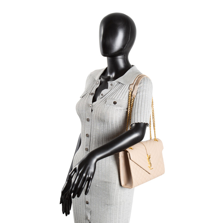 SAINT LAURENT Small Triquilt Envelope Flap Bag - Beige