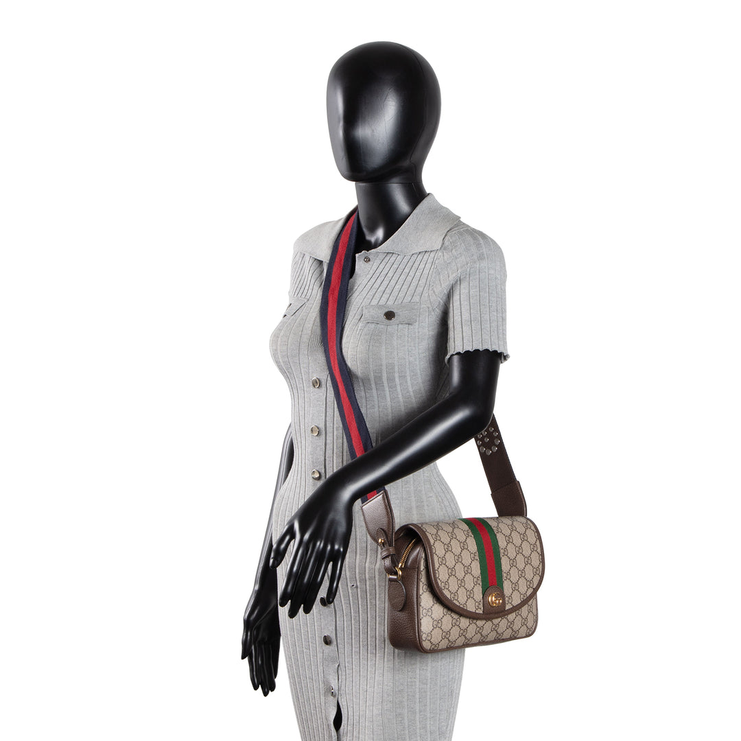 GUCCI GG Supreme Studded Ophidia Flap Shoulder Bag