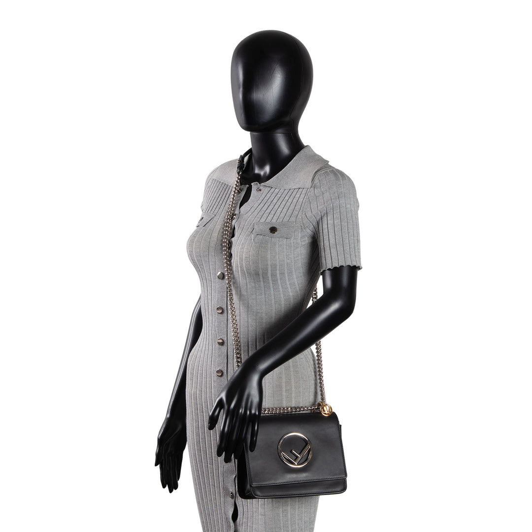 FENDI Leather Kan I F Shoulder Bag - Black