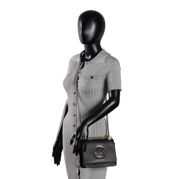 FENDI Leather Kan I F Shoulder Bag - Black