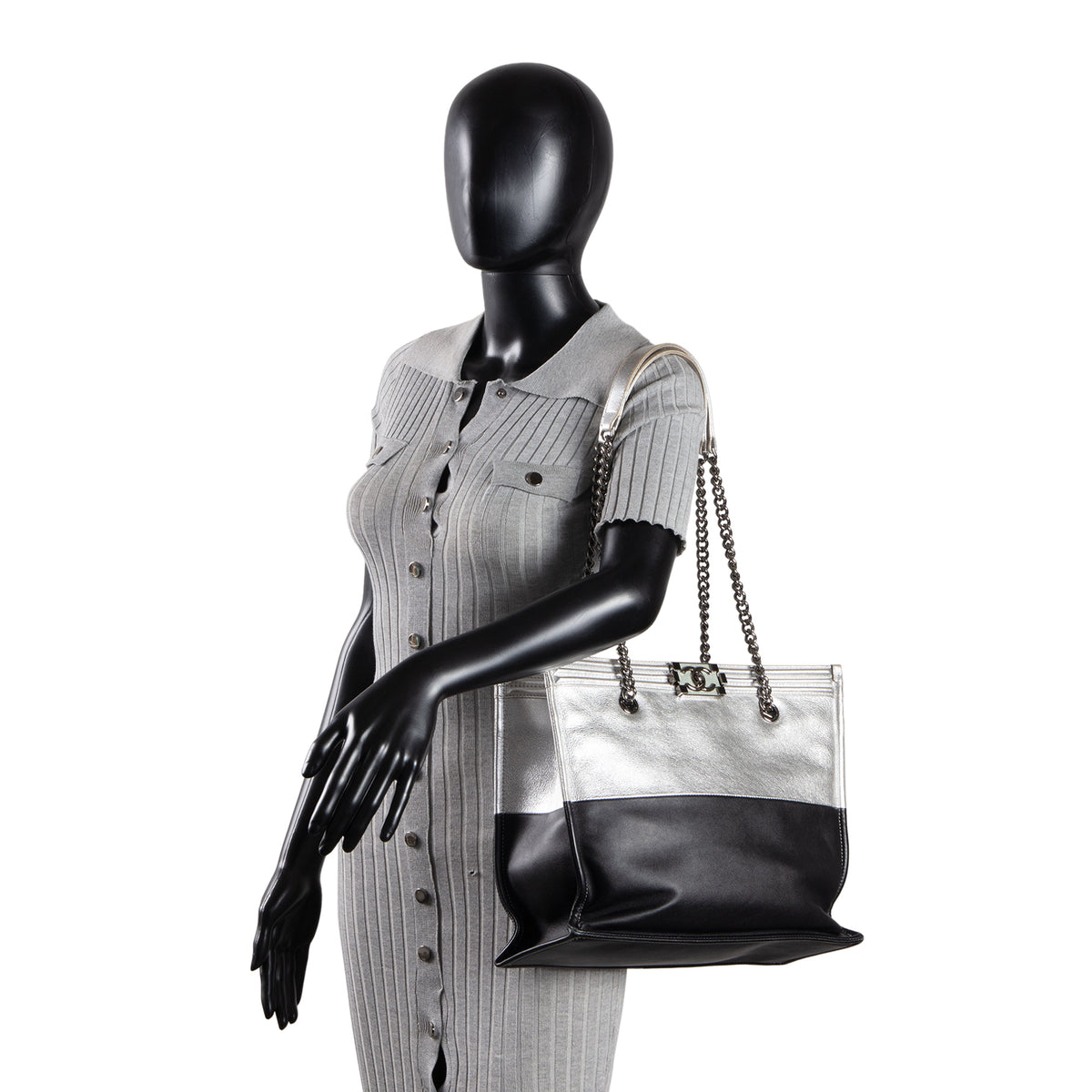 CHANEL Large Bicolor Metallic Goatskin &amp; Calfskin Boy Tote OUTLET FINAL SALE