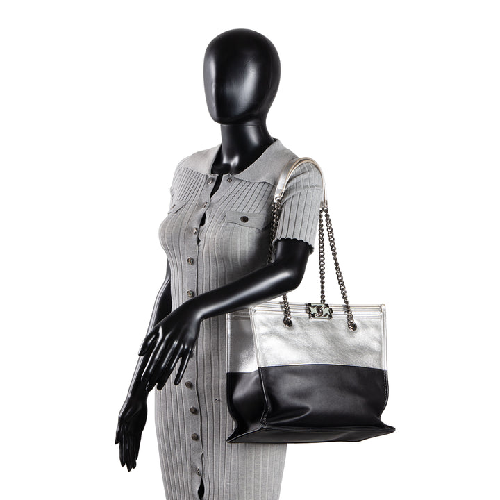 CHANEL Large Bicolor Metallic Goatskin &amp; Calfskin Boy Tote OUTLET FINAL SALE