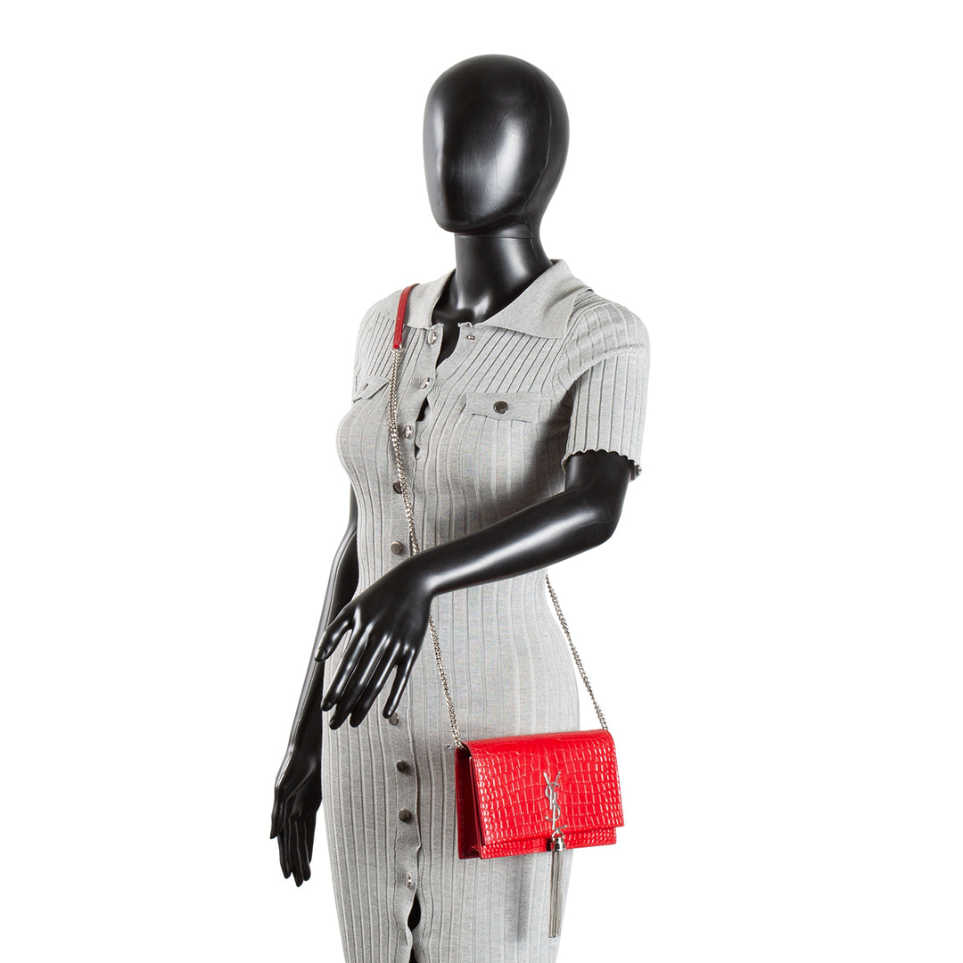 SAINT LAURENT Crocodile Embossed Kate Tassel Bag