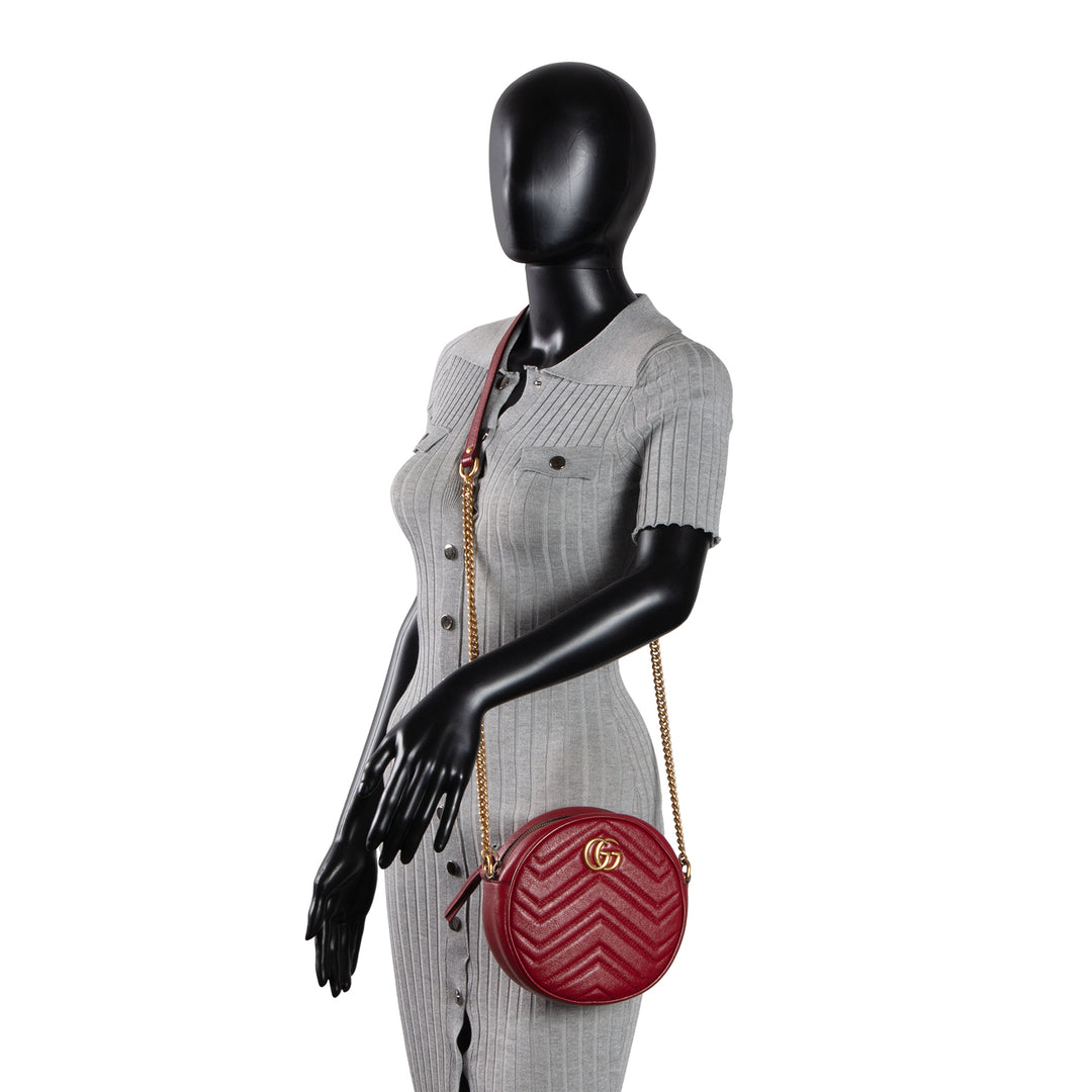 GUCCI Matelasse Mini GG Marmont Round Shoulder Bag