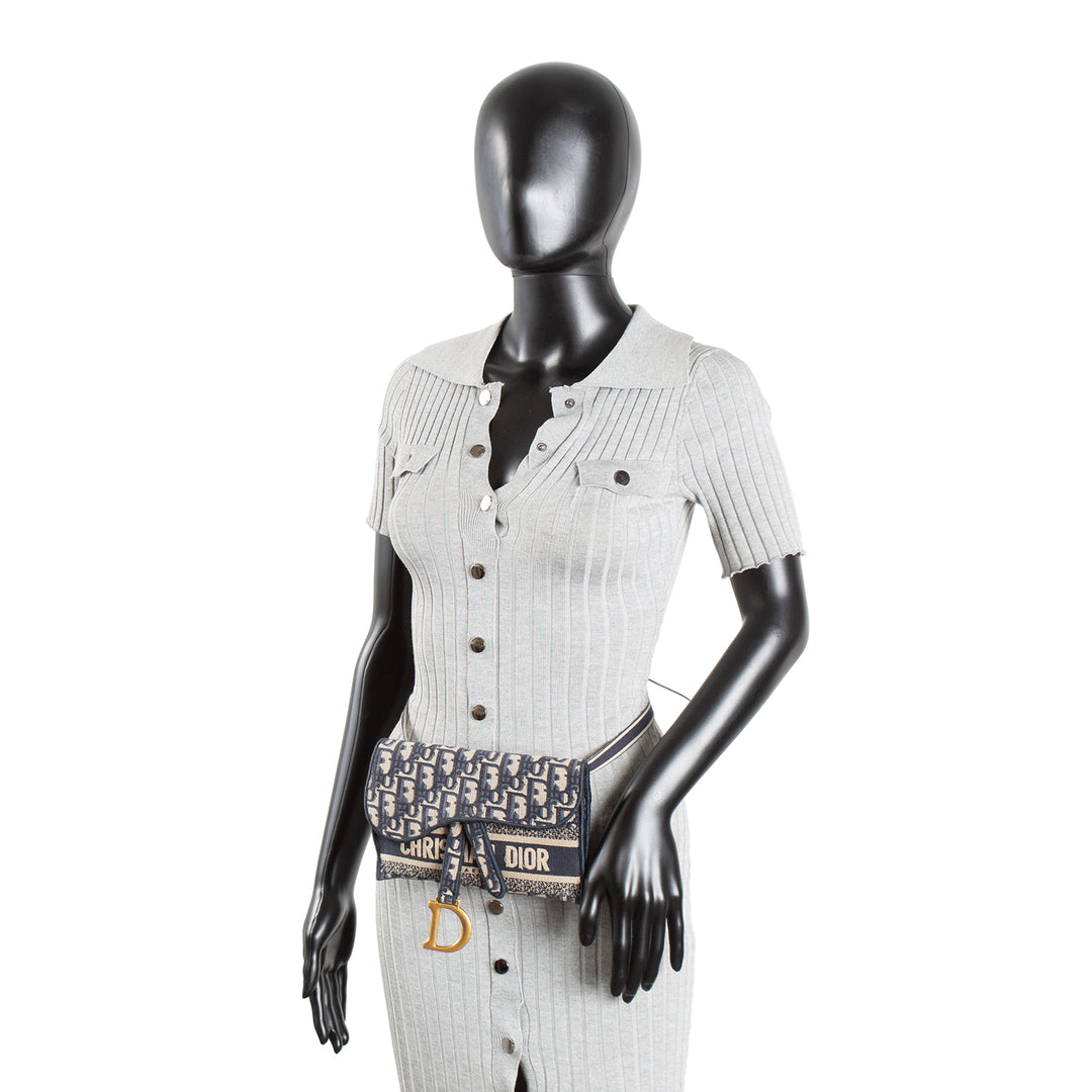 CHRISTIAN DIOR Oblique Slim Saddle Belt Bag - Navy