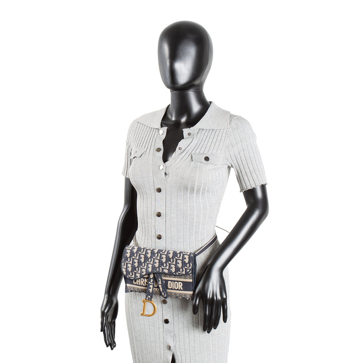 CHRISTIAN DIOR Oblique Slim Saddle Belt Bag - Navy