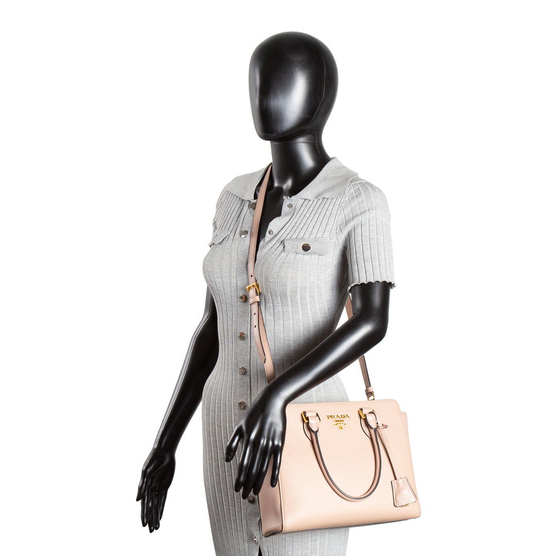 PRADA Saffiano Leather Top Handle Satchel - Pink