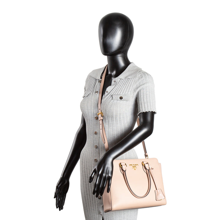 PRADA Saffiano Leather Top Handle Satchel - Pink