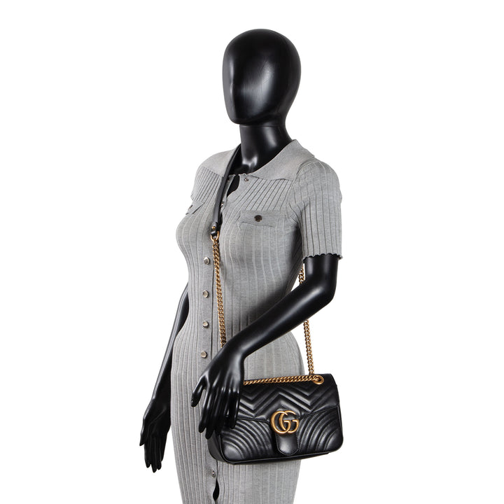 GUCCI Leather Marmont Small Flap Bag - Black