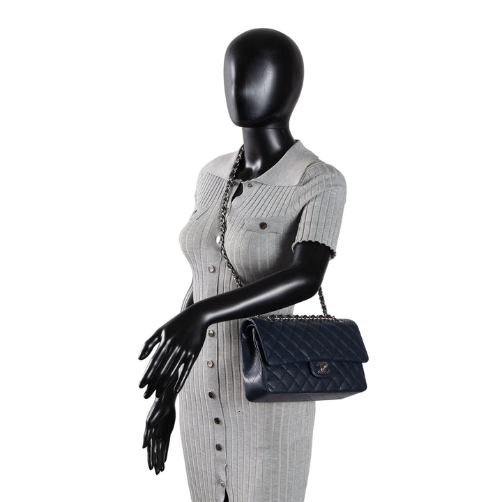 CHANEL Classic Caviar Medium Double Flap - Navy Blue