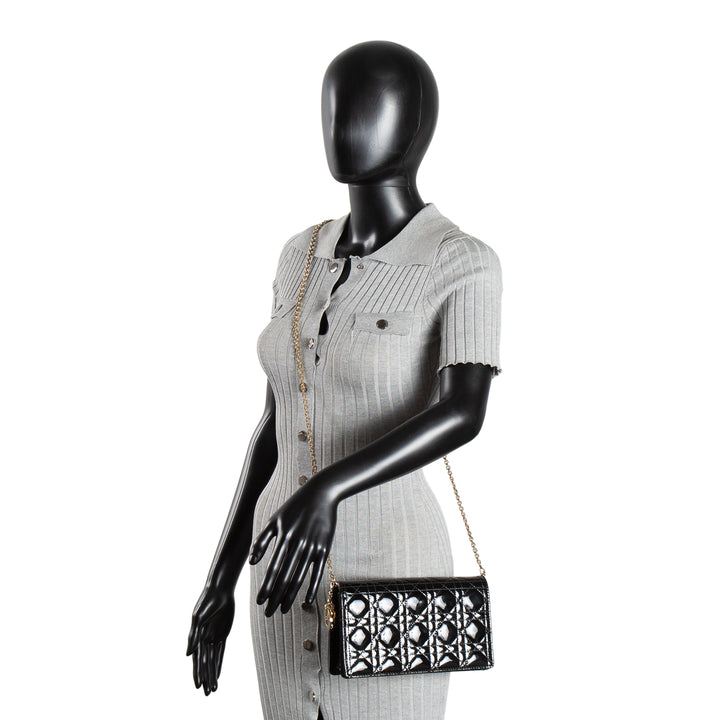 DIOR Patent Leather Lady Dior Pouch w/ Chain Patent
