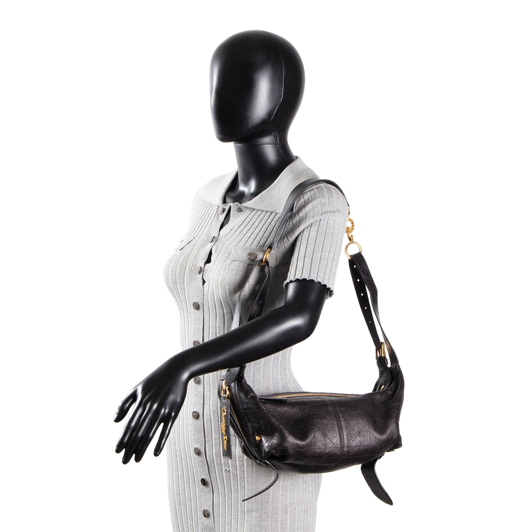 DIOR D-Journey Bag Crinkled Calfskin Shoulder Bag - Black