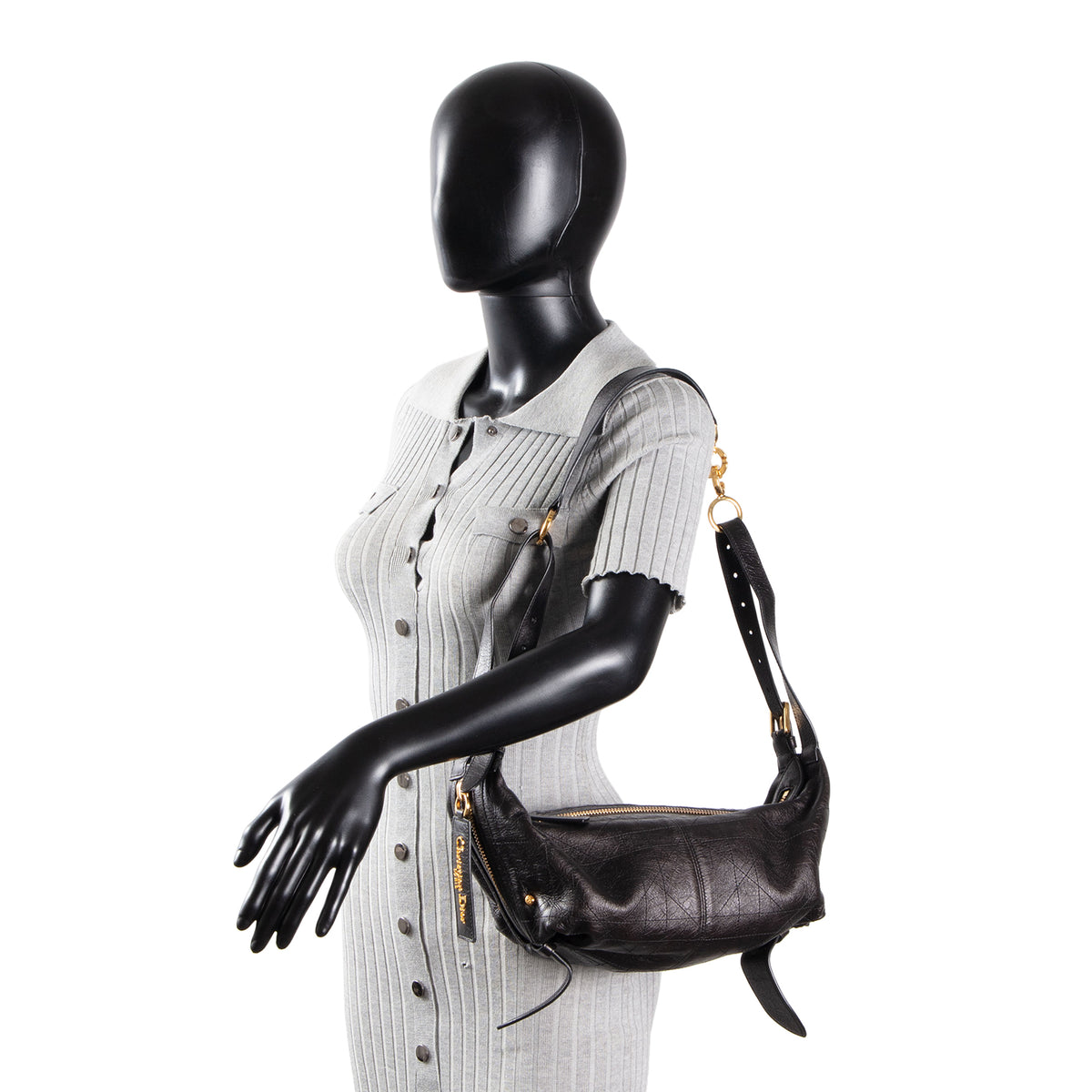 DIOR D-Journey Bag Crinkled Calfskin Shoulder Bag - Black