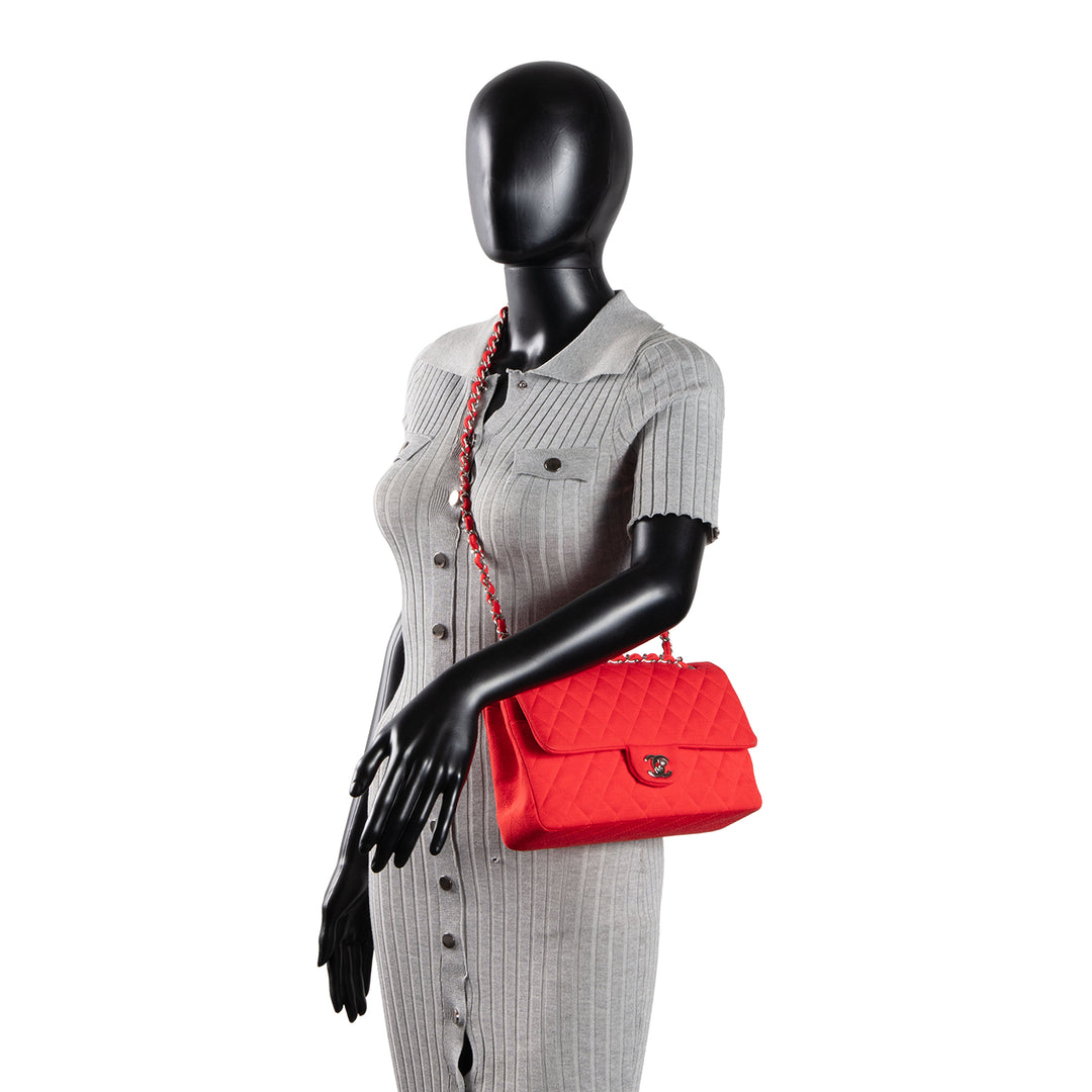 CHANEL Jersey Medium Double Flap Bag - Red