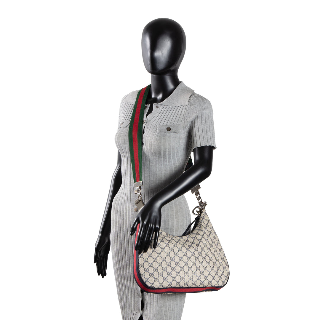 GUCCI GG Supreme Large Attache Shoulder Bag - Navy
