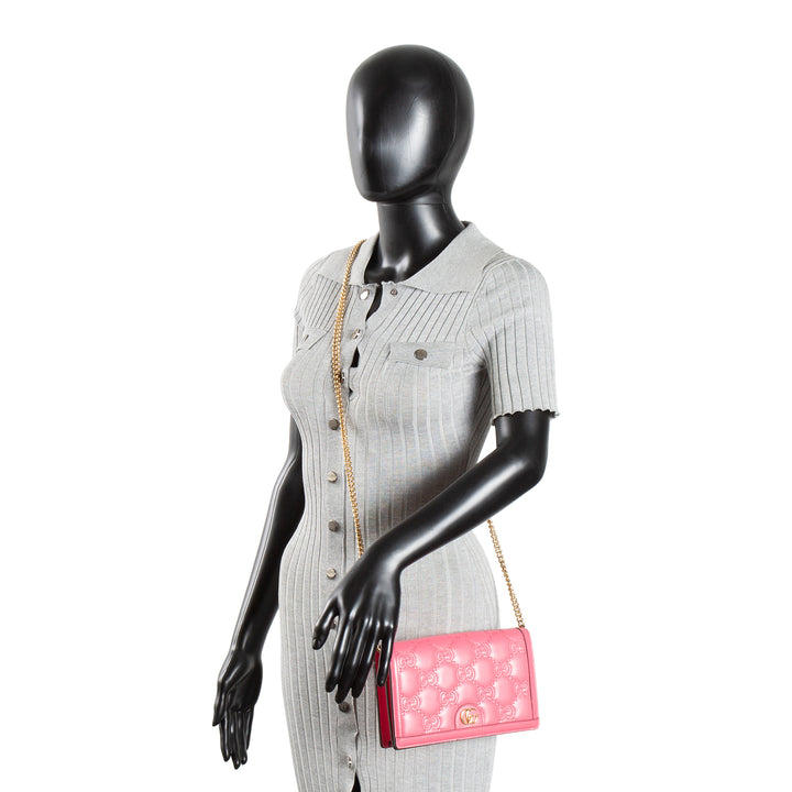 GUCCI GG Matelasse Chain Wallet - Pink