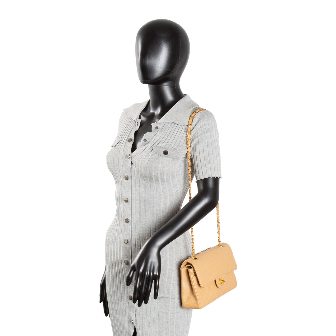 CHANEL Vintage Medium Double Flap Shoulder Bag - Nude