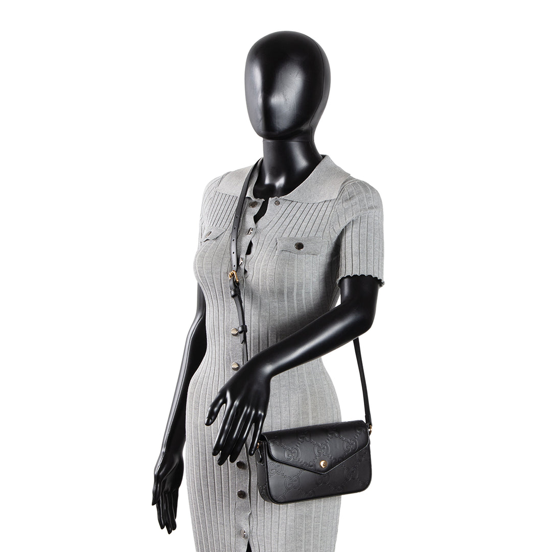 GUCCI Debossed Jumbo GG Gilbert Crossbody - Black