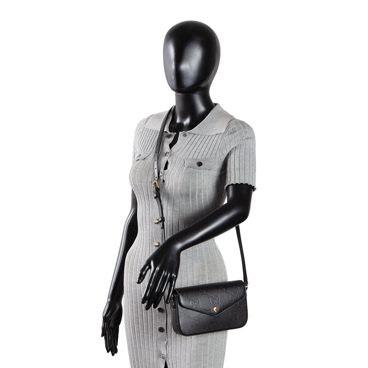 GUCCI Debossed Jumbo GG Gilbert Crossbody - Black
