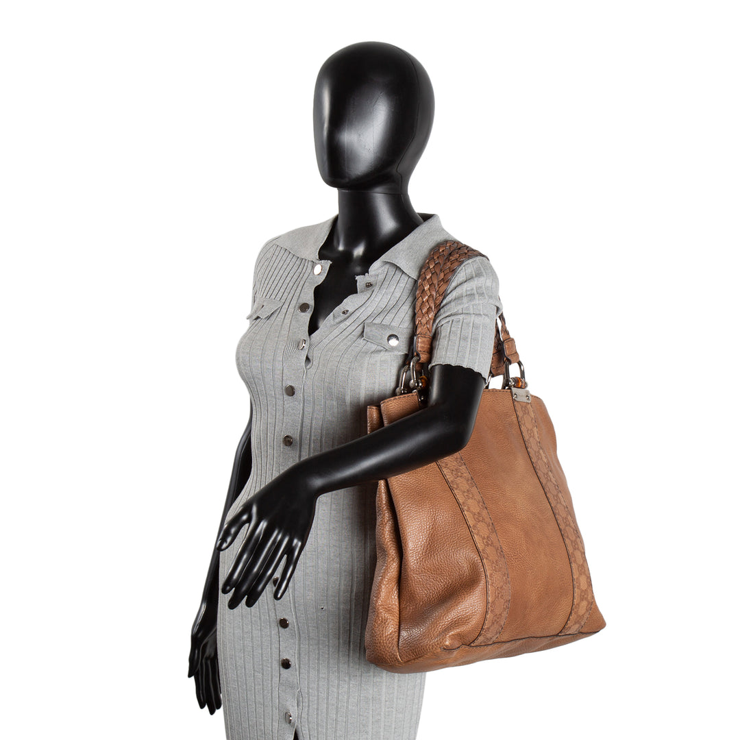 GUCCI Guccissima Bamboo Leather Handbag- Brown OUTLET FINAL SALE