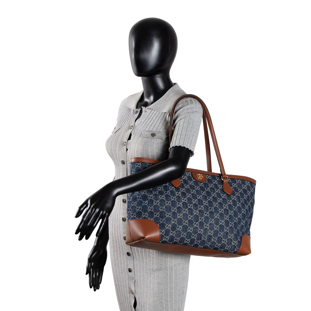 GUCCI Denim GG Monogram Ophidia Shopping Tote OUTLET FINAL SALE