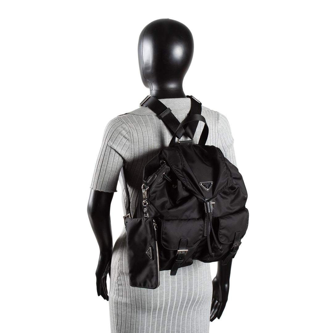 PRADA Medium Re-Nylon Backpack w/ Pouch - Black