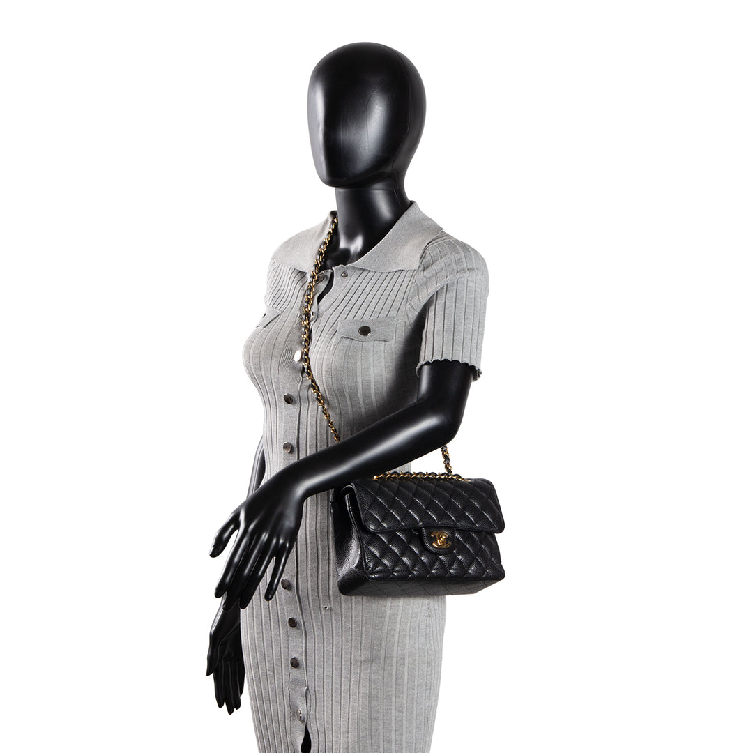 CHANEL Small Double Flap Quilted Caviar - Black