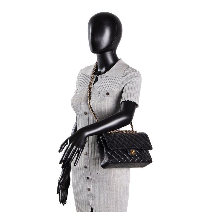 CHANEL Caviar Classic Quilted Medium Double Flap Bag - Black