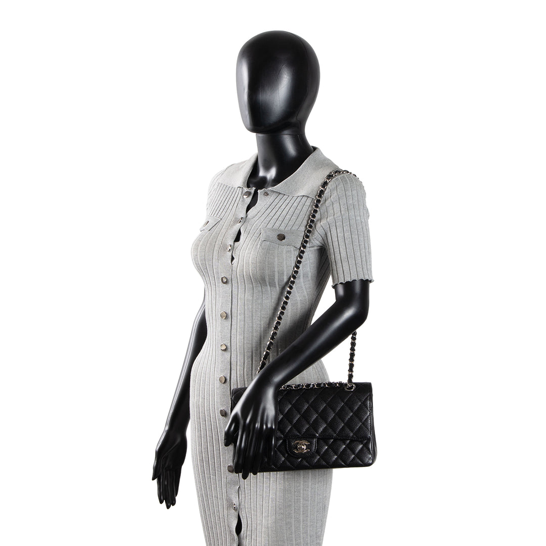 CHANEL Caviar Medium Double Flap Bag - Black