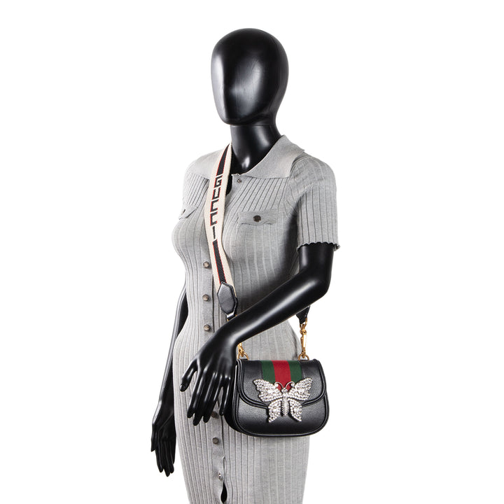 GUCCI Web Crystal Butterfly Stripe Small Totem Bag