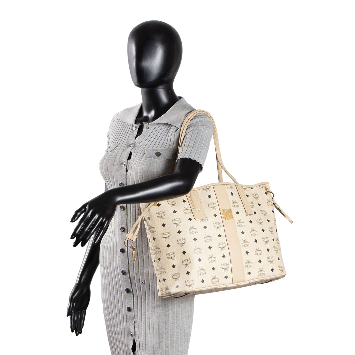 MCM Visetos Liz Tote w/ Pouch - Cream