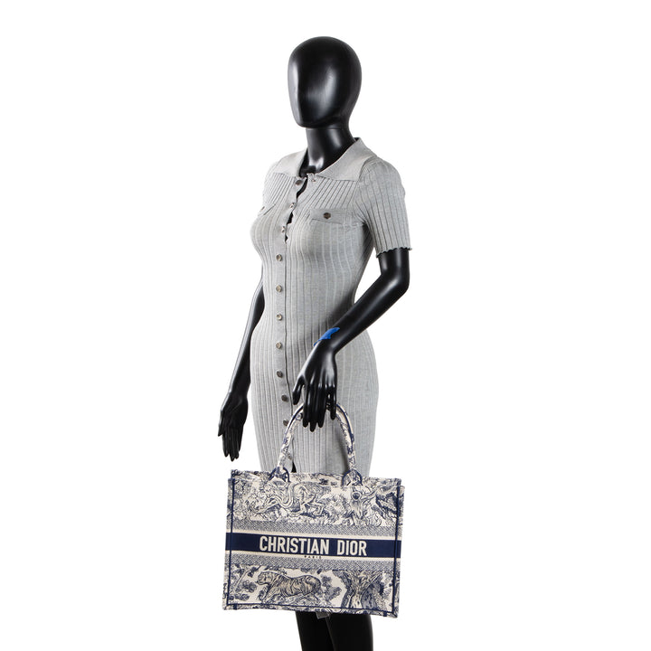 DIOR Toile de Jouy Medium Book Tote - White/Navy