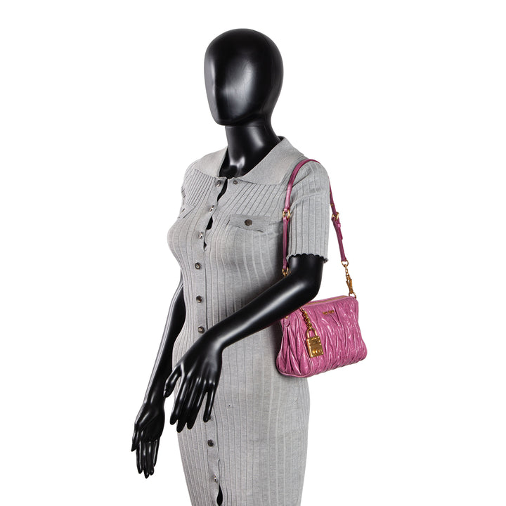 MIU MIU Vitello Lux Matelasse Shoulder Bag Loto - Pink