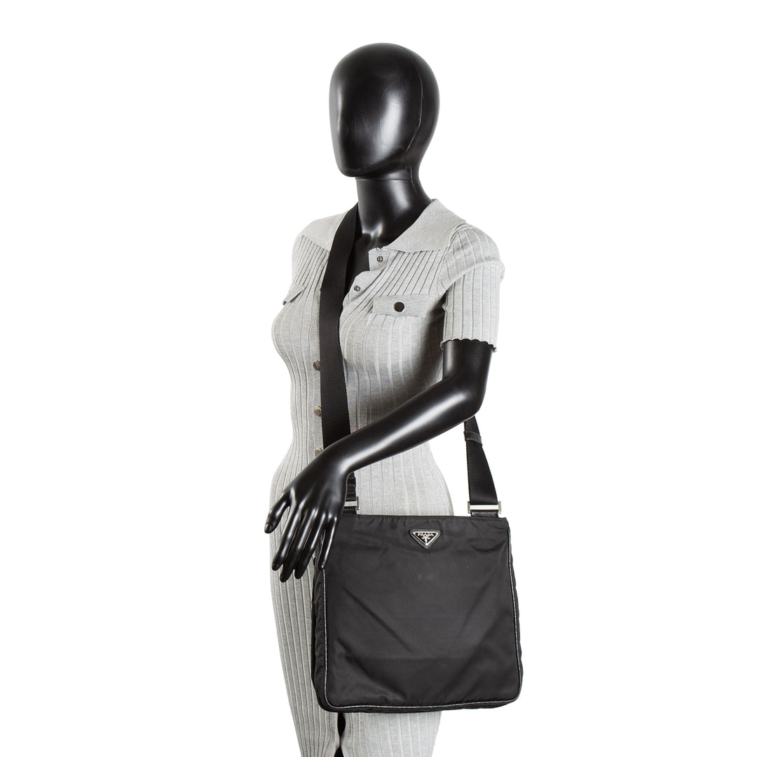PRADA Tessuto Nylon Messenger Bag - Black OULET FINAL SALE