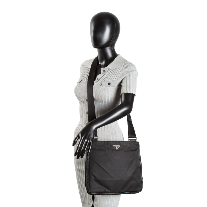 PRADA Tessuto Nylon Messenger Bag - Black OULET FINAL SALE